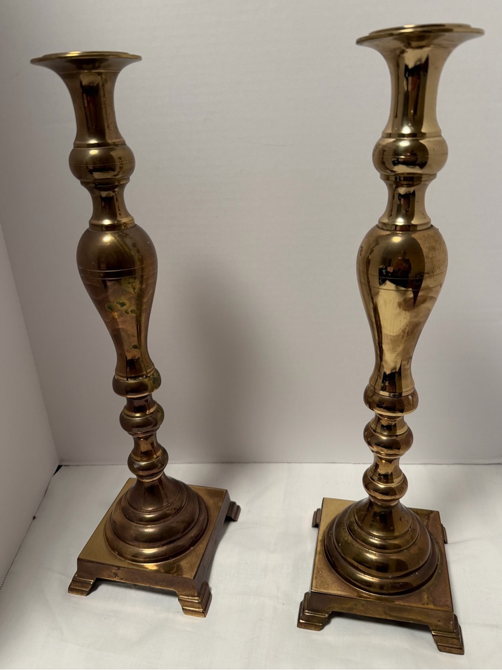 Brass Candlestick Pair - Polished Gold Finish